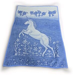 Vintage Unicorn Blanket West Germany Acryl Velours Biederlack Style Reversible